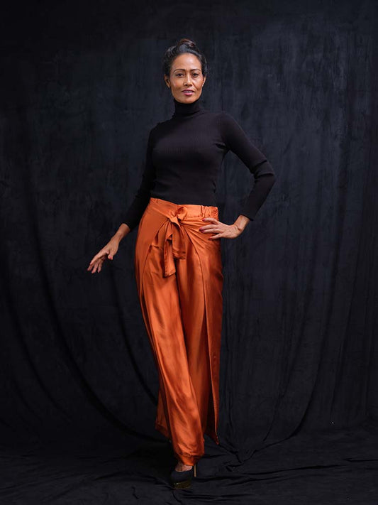 Trouser with Tie in Burnt Orange
