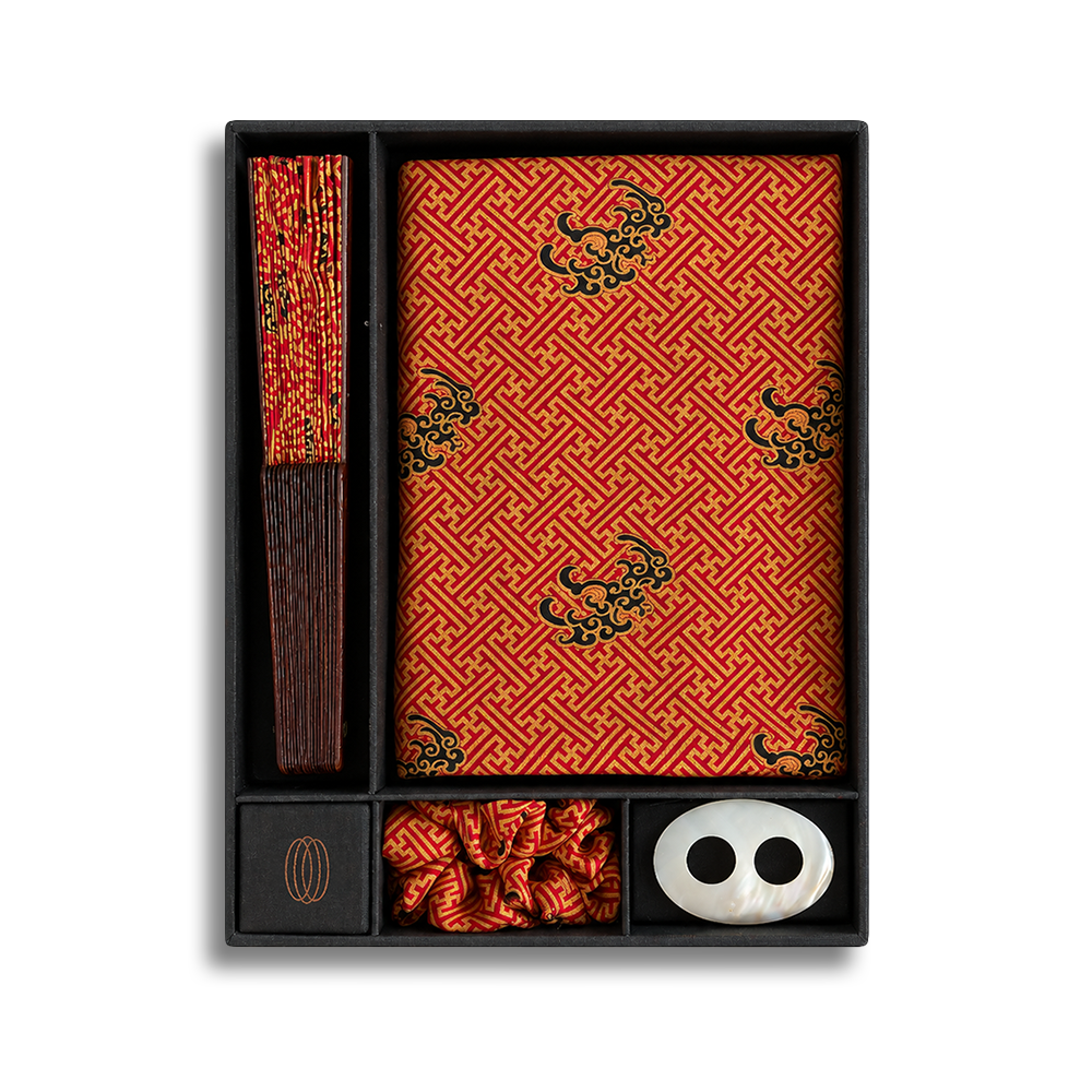 Silk Sarong Set in Swastika Red Naga Black