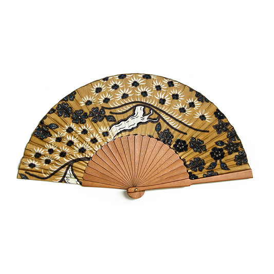 Wooden Silk Fan In Bonsai Grey