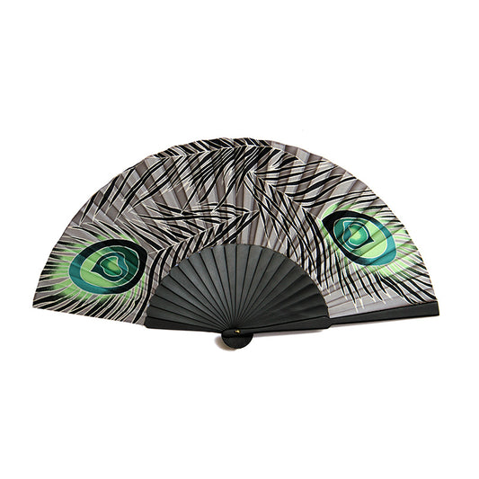 Wooden Silk Fan In Peacock