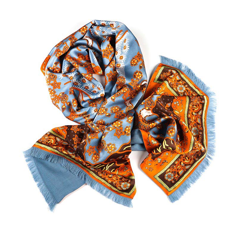 Silk & Pashmina Shawl in Bonsai Blue