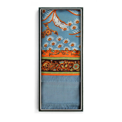Silk & Pashmina Shawl in Bonsai Blue