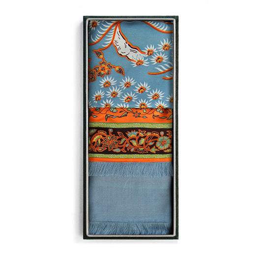 Silk & Pashmina Shawl in Bonsai Blue